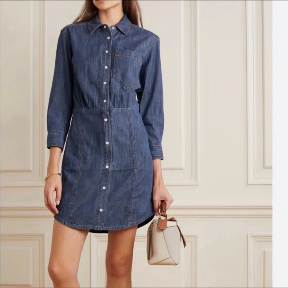 NWOT Veronica Beard Keston Casual Dark Blue Denim Shirt Dress 10 / 8 - Picture 3 of 13